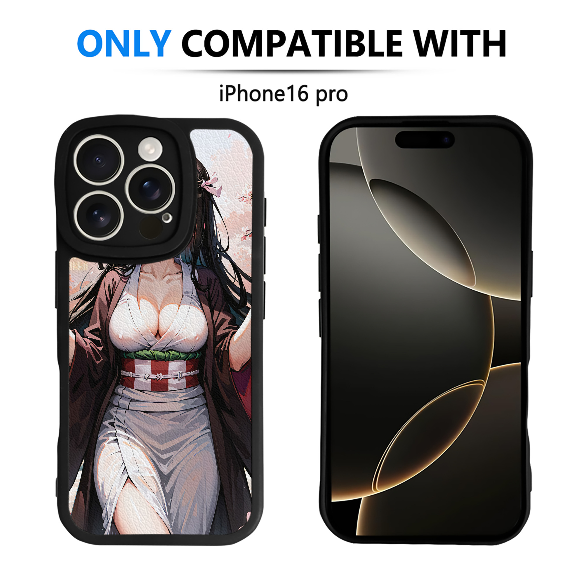 （画像用） 鬼滅の刃（きめつのやいば）竈門 禰󠄀豆子／かまど ねずこ Kamado Nezuko 【iPhone 16シリーズ対応】シリコンスマホケース（レザー調） 材質：シリコン